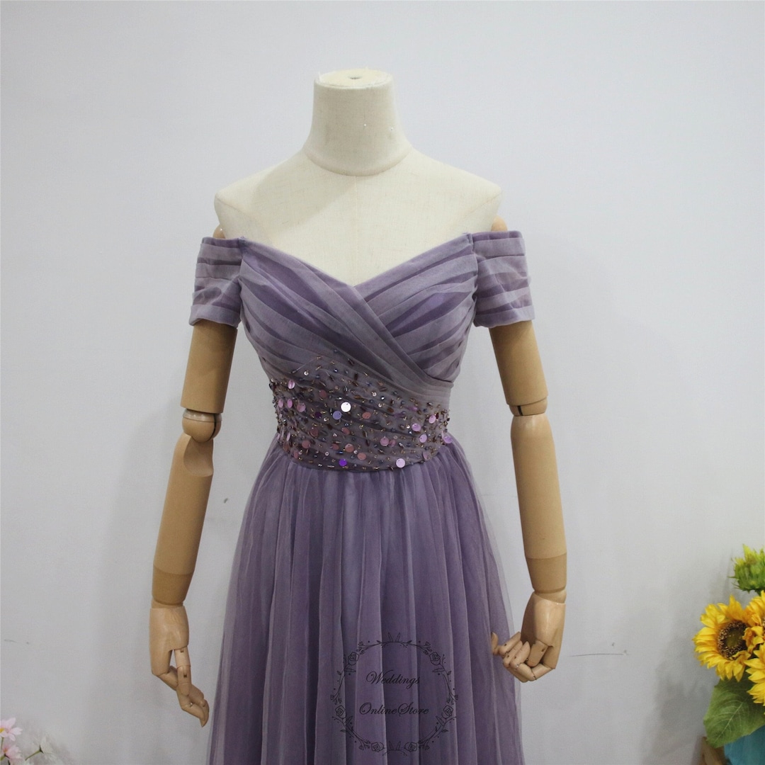 Purple Off-Shoulder Gown