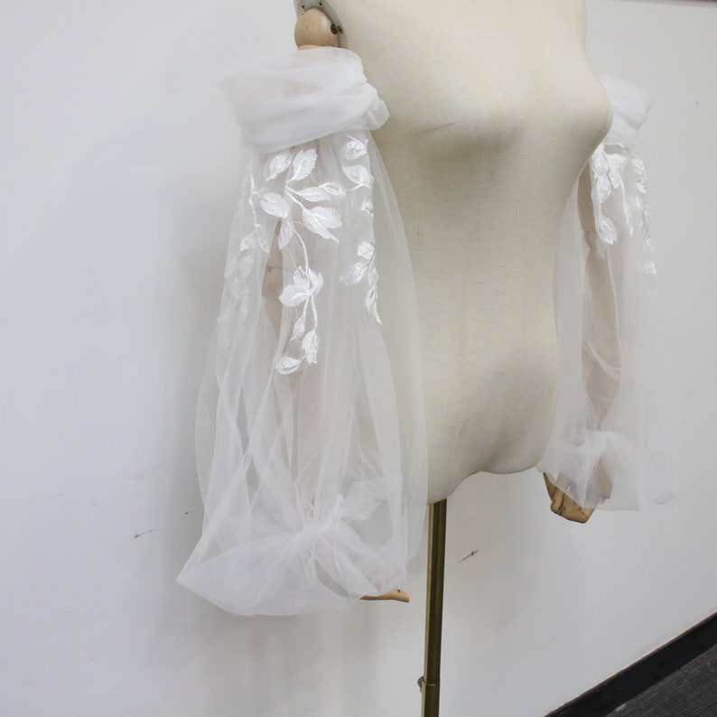 Detachable Lace Sleeve, Fairy off the Shoulder Sleeve, Leaf Lace Wedding Sleeves, Ivory Bridal Sleeves, Removable Elastic Sleeves, Custom image 6