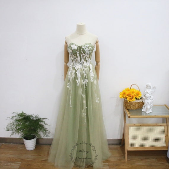 green sweetheart neckline dress Green sweetheart neck lace long prom dress, green evening dress