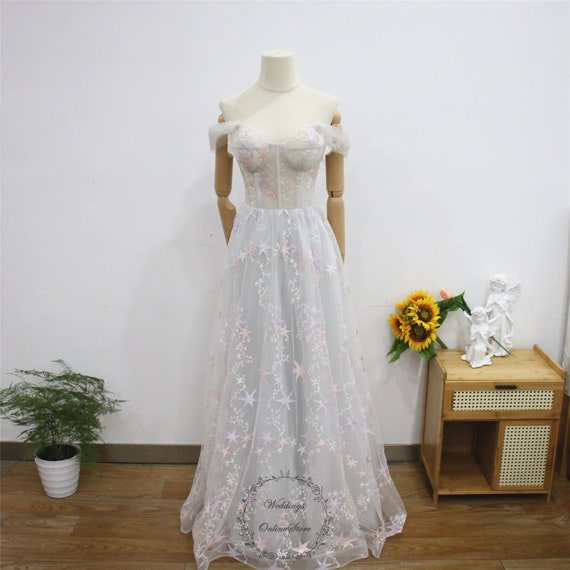 star embroidered prom dress Corset Bodice Stars Prom Dress Sexy Prom Gown with Slit ARD2742