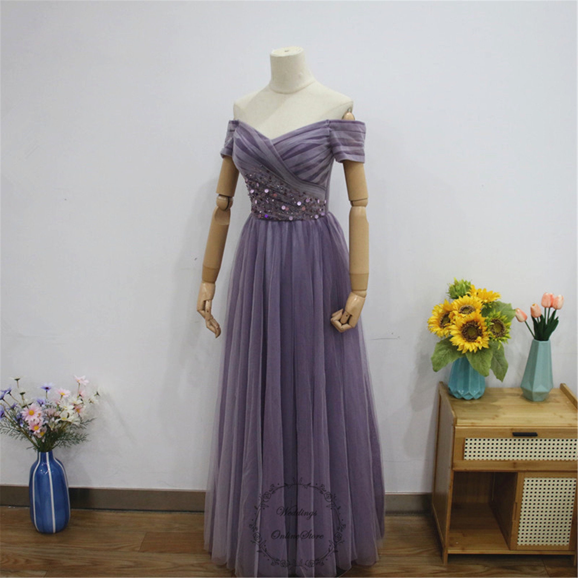 Off The Shoulder Velvet Sexy Purple Prom Dress main image 0