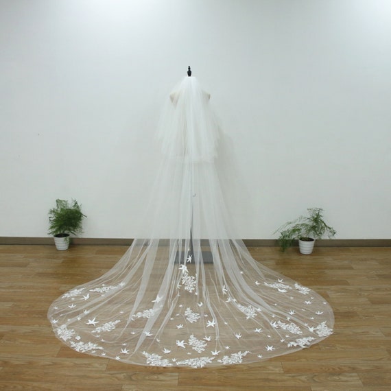 Lace Applique Veil, Star Wedding Veil, Blusher Veil With  display picture 3