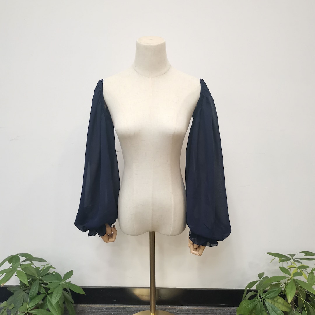 Long Sleeve Chiffon Dress Navy
