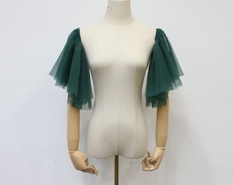 Detachable Green Tulle Sleeve, Short Wedding Sleeve, Removable Bridal Sleeves, Vintage Sleeve, Tulle Bridal Sleeves, Custom Bridal Accessory