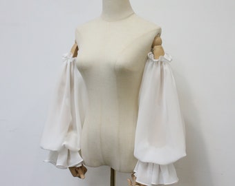 Detachable off Shoulder Sleeve, Fairy Ruffle Sleeve, Ivory Chiffon Wedding Sleeves, Long Bridal Sleeves, Removable Elastic Sleeves, Custom