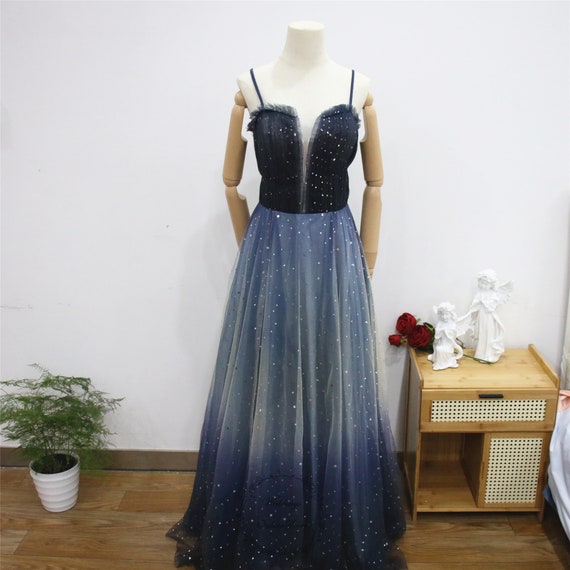 green emerald velvet dress Black Starry Tulle Prom Dresses Spaghetti Strap Formal Dresses 21320 Black / Custom Size