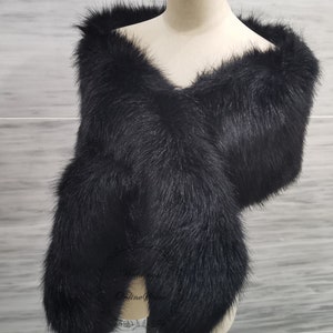 Black Fur Shawl, Bridesmaid Fur Shawl Wrap, Winter Wedding Faux Fur Shawl, Women Evening Party Fur Shrug, Bridal Fur Shawl