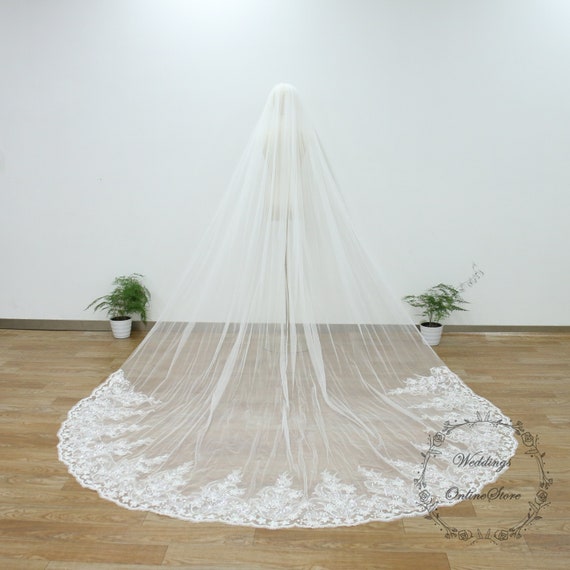 Lace Veil With Sequin, Floral Veil, Ivory Bridal Veil  display picture 3