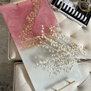 Resin tray / big resin tray / pink and gold tray / summer tray / decorative resin tray / pink white and gold / best gift