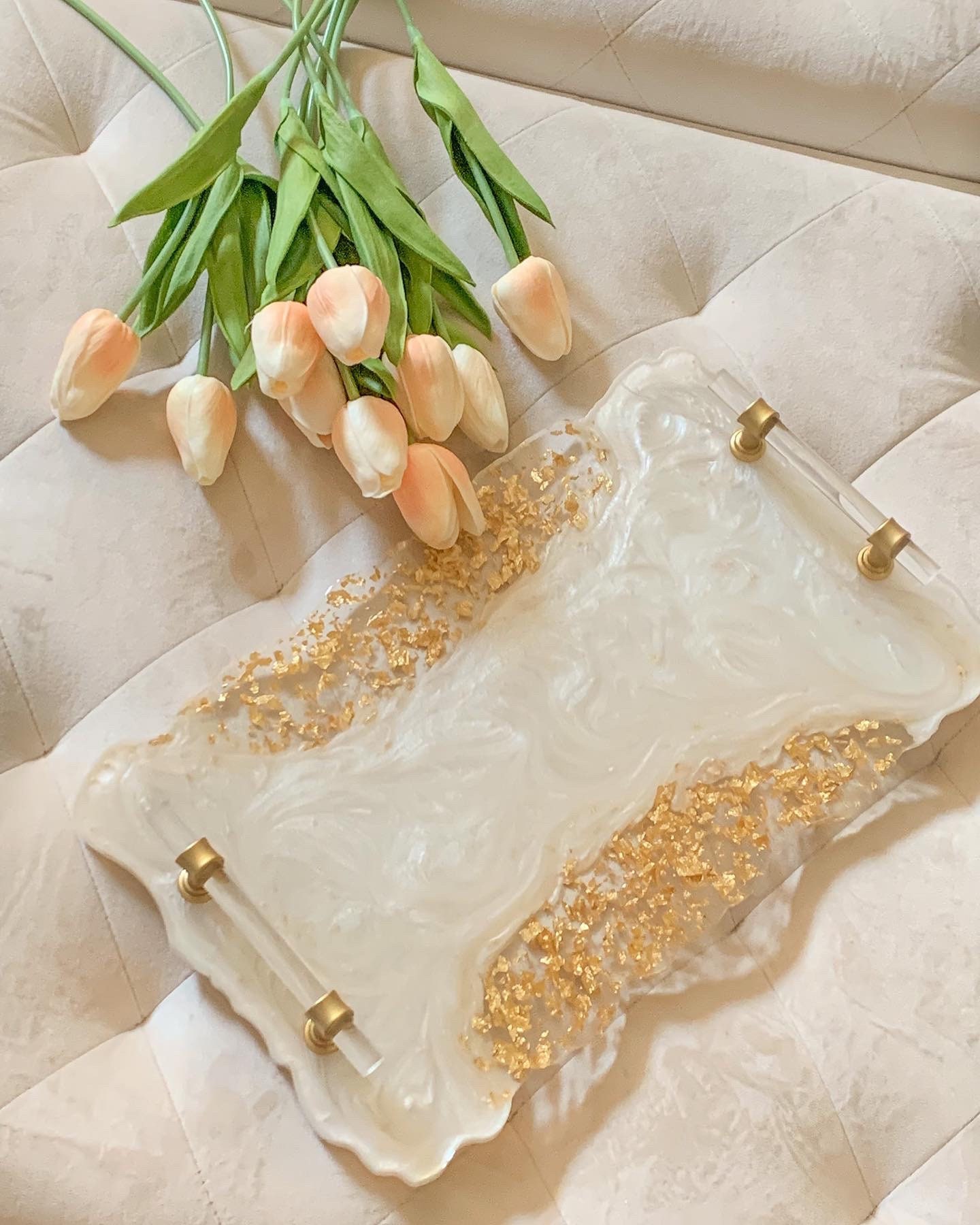 Resin Tray White and Gold Resin Tray Handmade Tray Christmas Gift Home Decor Christmas Tray Food