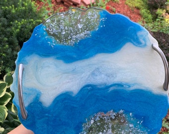 Resin tray | blue resin tray | blue and silver resin tray | Christmas gift | handmade resin tray