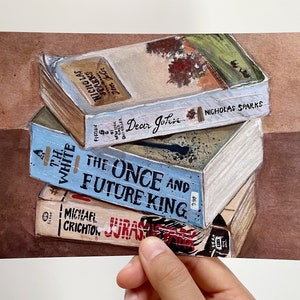 All-Time Favorite Books | Still Life Gouache Painting High Quality Art Print | Bookshelf or Wall Decor
