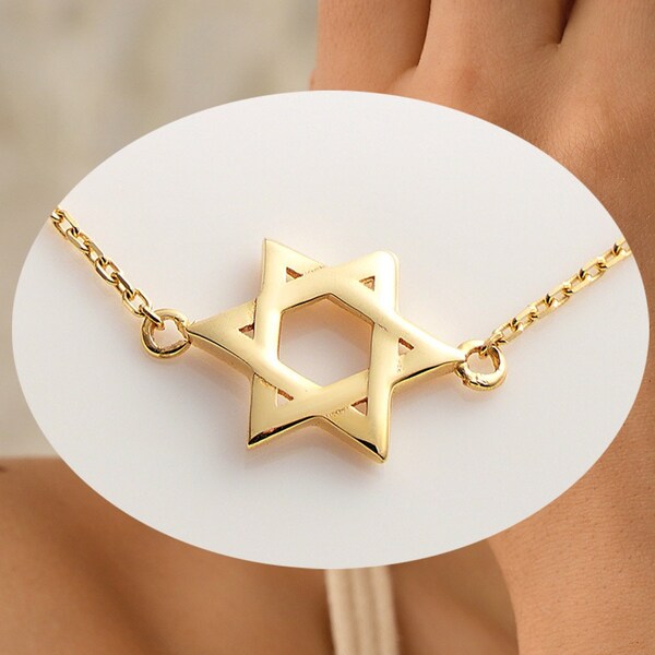 14K Star of David Bracelet Solid Gold,Jewish Star Bracelet•Jewish Symbol David Star Bracelet •  14K Gold Hebrew Jewelry, 14k Judaica Jewelry