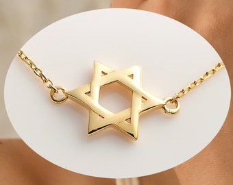 14K Star of David Bracelet Solid Gold,Jewish Star Bracelet•Jewish Symbol David Star Bracelet •  14K Gold Hebrew Jewelry, 14k Judaica Jewelry