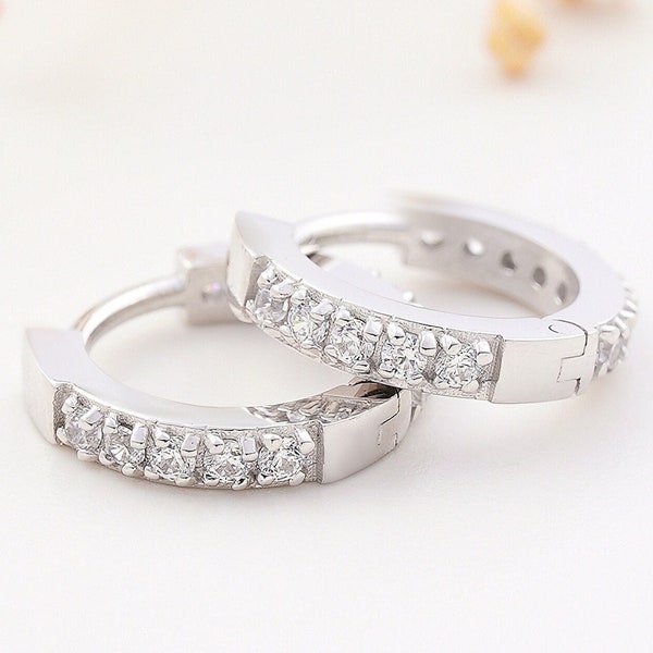 14K White Gold Huggie 10K 18K White Gold Earring 14K White Gold Piercing, Earing for Babies, 10K Cartilage Earring, 14K Tragus Earring 18K