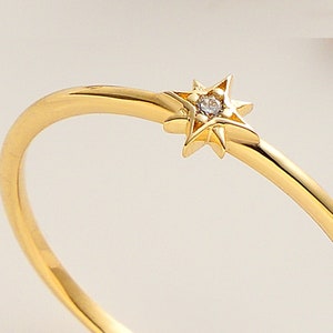 10K North Star Ring, Stacking 14K North Star Ring, Tiny 18K North Star Ring, 10K Ring Gift for her, 14K Gold Star Jewelry,14k Starburst ring image 1
