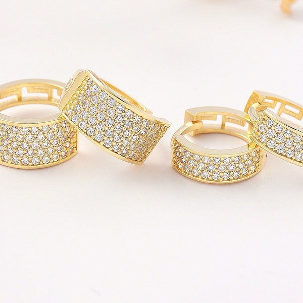 10K Pave Thick Hoop • 2 sizes •18K Pave Chunky Earrings•14K Pave wide earrings • 13mm/15mm outer diameter,Gold Pave Earring 14K Gift for her