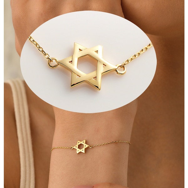 14K Star of David Bracelet Solid Gold,Jewish Star Bracelet•Jewish Symbol David Star Bracelet •  14K Gold Hebrew Jewelry, 14k Judaica Jewelry