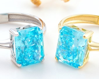 10K Sparkling Blue Topaz Ring Real Gold 10K, 14K, 18K. 14K Blue Topaz Yellow / White Gold Ring,  10k Gold Ring, 18K Blue Topaz Ring