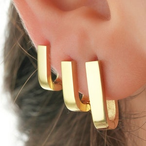 Rectangle Hoop Earrings 10K 14K 18K Solid Gold. Oblong Rectangle Hoop Earrings (Sold as a Pair) Free Shipping