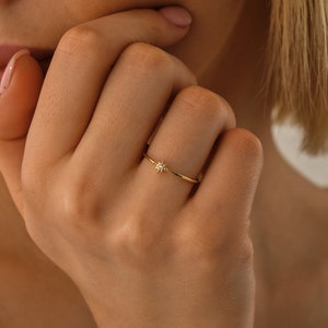 10K North Star Ring, Stacking 14K North Star Ring, Tiny 18K North Star Ring, 10K Ring Gift for her, 14K Gold Star Jewelry,14k Starburst ring image 5