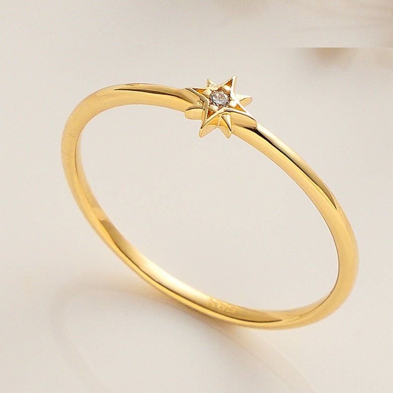 10K North Star Ring, Stacking 14K North Star Ring, Tiny 18K North Star Ring, 10K Ring Gift for her, 14K Gold Star Jewelry,14k Starburst ring image 1