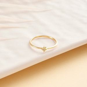 10K North Star Ring, Stacking 14K North Star Ring, Tiny 18K North Star Ring, 10K Ring Gift for her, 14K Gold Star Jewelry,14k Starburst ring image 6