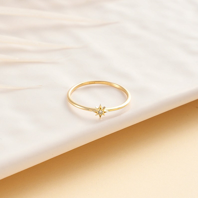 10K North Star Ring, Stacking 14K North Star Ring, Tiny 18K North Star Ring, 10K Ring Gift for her, 14K Gold Star Jewelry,14k Starburst ring image 6