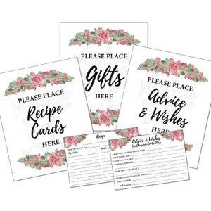 TÉLÉCHARGEMENT INSTANTANÉ - Conseils et souhaits de douche nuptiale de roses roses de la future future Mme, cartes de recettes, cadeaux signent des PDF imprimables DIY - vous imprimez