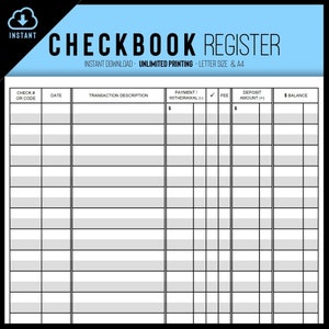 Checkbook Register PRINTABLE, Transaction Register PDF, Checkbook Register GoodNotes, Check Register, Bank Transaction Tracker, Letter - A4