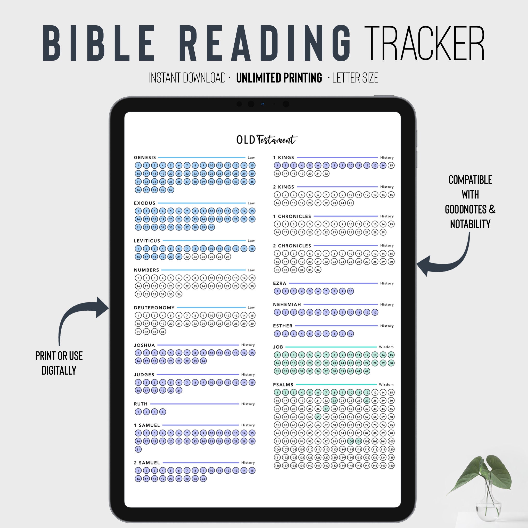 Bible Reading Tracker PRINTABLE, Goodnotes Bible Reading Tracker, Bible ...
