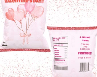 Valentine's Day Chip Bag Favor Template | Kids Party Snack Bag (Digital Download)