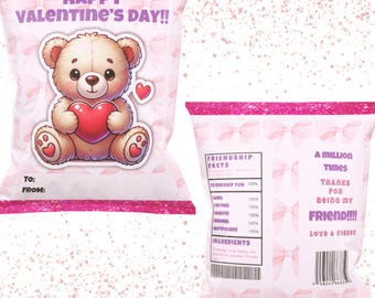 Valentine Chip Bag Favor Template | Kids Party Snack Bag (Digital Download)