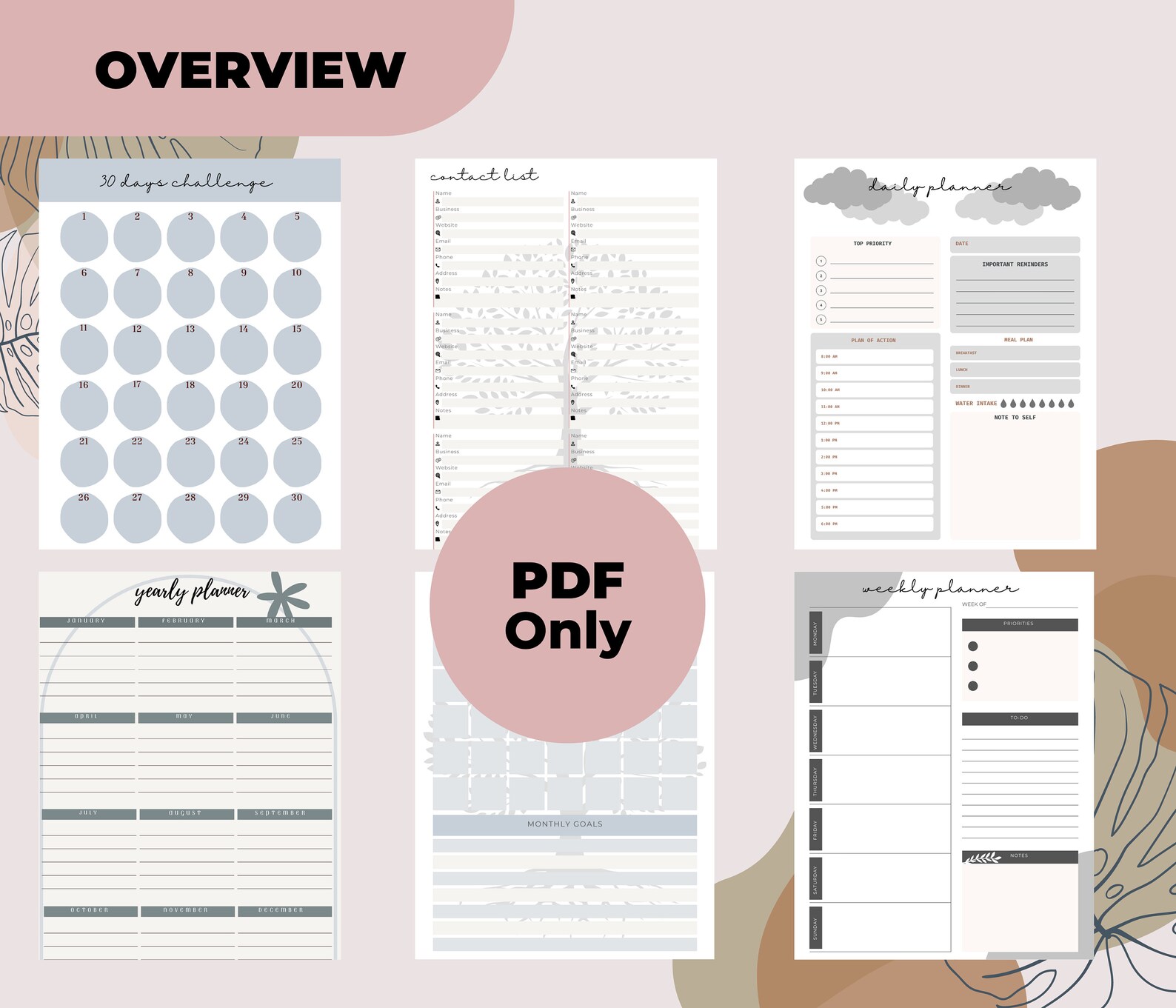 Printable Planner ,daily Weekly Monthly Yearly Planner, Calendar 2025 ...