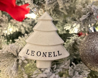 Personalized Gypsum White Christmas Ornament | Christmas Tree Ornament | Personalize with Name or Small Phrase or Date | Pine Tree Figurine