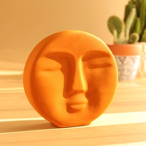 Full Moon Face Sculpture with Closed Eyes | Lunar Decor for Room Accent | Unique Spiritual Home Decor in White, Pink, or Orange