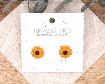 Boho Chic – Yellow Orange Sunflower Polymer Clay Stud Earrings Pack | Spring Floral Earrings | Lightweight | Nickle Free