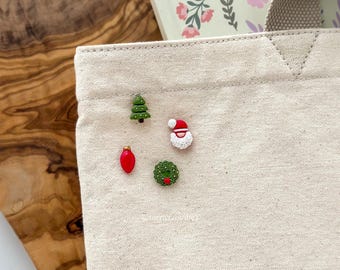 Handmade Polymer Clay Christmas Pins: Santa, Tree, Wreath, Light Bulb