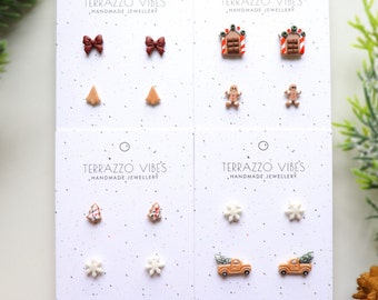Mini Christmas Stud Earrings: Polymer Clay Holiday Designs