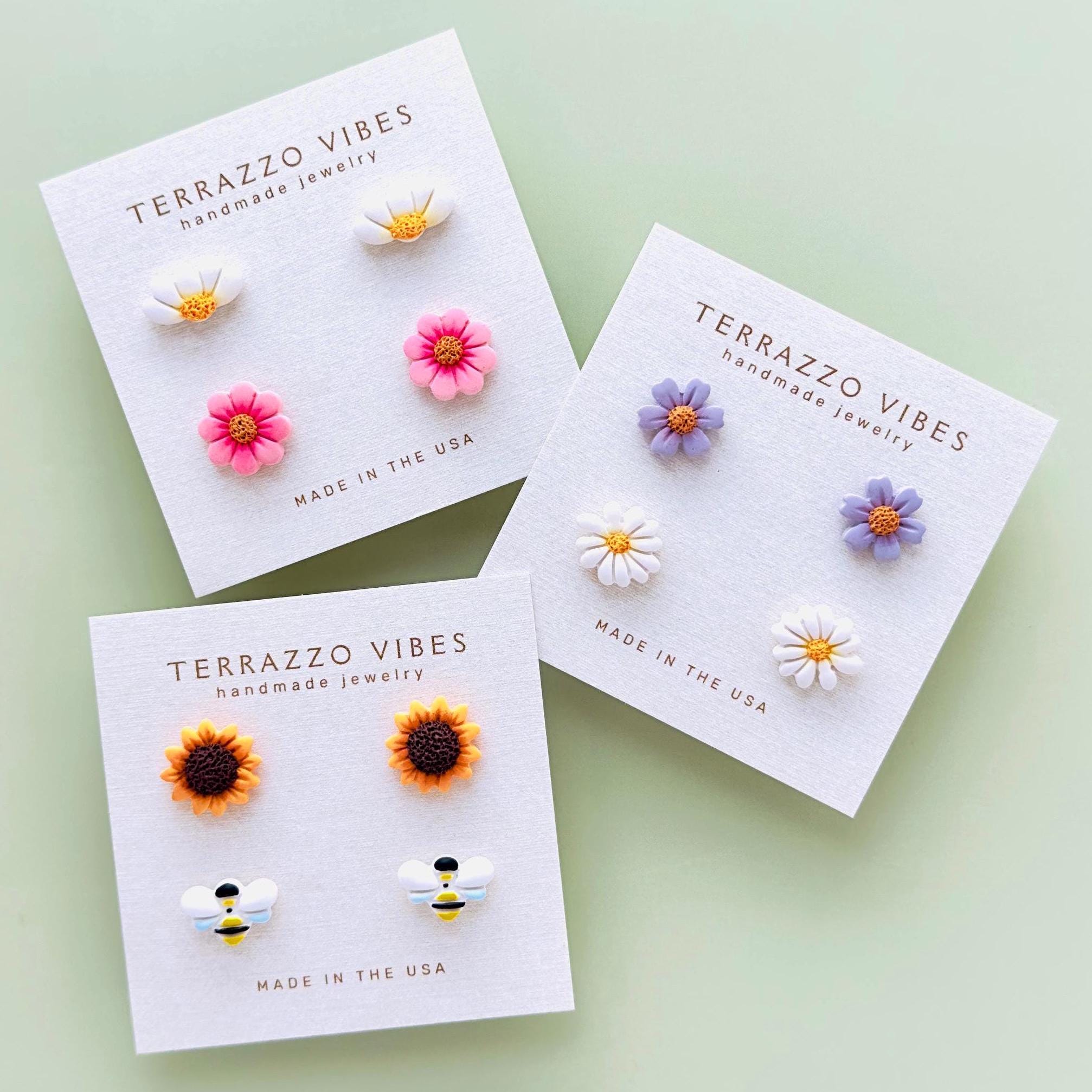 Handmade Polymer Clay Flower Stud Earrings: Spring Floral Jewelry