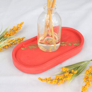 Orange Red Oval Vanity Tray, Oval Storage Tray, Catchall Tray, Keys Holder Tray, Candle Holder Tray image 2