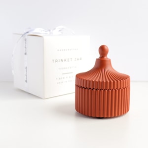 Ribbed Terracotta Trinket Jar with Lid: Bohemian Decor