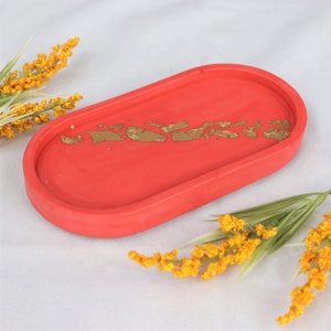 Orange Red Oval Vanity Tray, Oval Storage Tray, Catchall Tray, Keys Holder Tray, Candle Holder Tray image 3