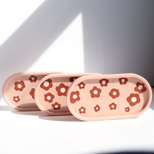 Retro Daisy Flower Decorative Oval Tray Flower Pattern Terracotta, Pink Vanity Tray Catchall Tray Jewelry Dish Spring Decor image 10