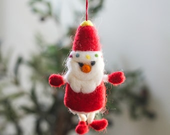 Enfeite de Natal de Papai Noel de lã de feltro, Enfeite de Natal de Papai Noel feito à mão, Papai Noel feito à mão, Decoração de árvore de Natal, Enfeite de lã, FaireTrade