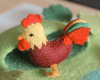 Felt Rooster | Farm Animal, Felt Animal, Waldorf Toys, Felt Chicken, Educational Toy, Animal Puppet, Biodegradable, Fair Trade Made in Nepal