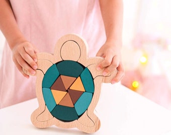 Wooden Puzzle | Turtle Puzzle, Wooden Tortoise, Toddler Gift, Montessori Play, Montessori Toy, Stacking Toy, Kids Puzzle, Wooden Block
