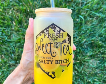 Sweet Tea for a Salty B- 16oz Glass Tumbler with Bamboo Top and Straw