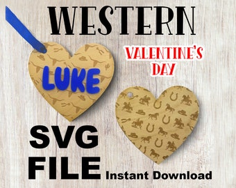 Western Valentine&#39;s Day Heart Gift Tag SVG Cut Files - Instant Download