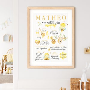 Meilensteinposter Meilensteintafel Meilenstein 1. Geburtstag Poster A3 A4 Biene Bee one personalisiert Geschenk zum Geburtstag Kunsdruck